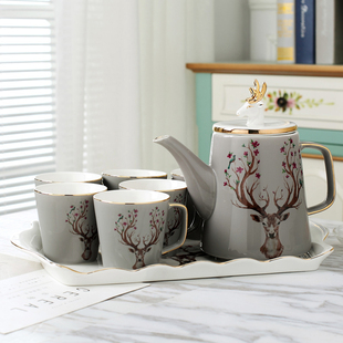 欧式 家用杯子套 高档客厅水杯套装 描金家庭咖啡E杯茶具茶杯套装