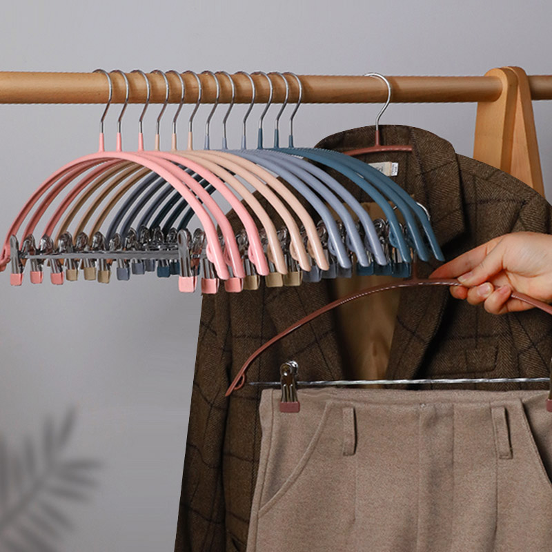 家用套装衣架防滑带夹子无痕挂衣撑子连体汉服一体裤夹裙夹衣服架