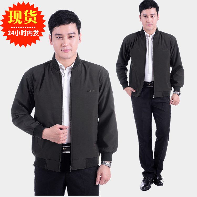 中老年男士夹克外套春秋夏季薄款爸爸装男装老年人休闲立领茄克衫