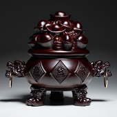 黑檀木雕聚宝盆实木雕刻元 饰红木工艺品业送礼摆设 宝客厅装