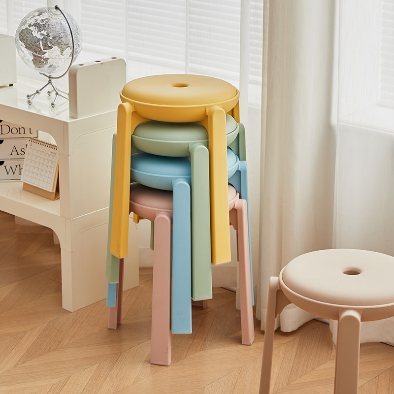 现代简约乔迁新居塑料凳子加厚家用可叠放结实耐用圆凳高凳登子