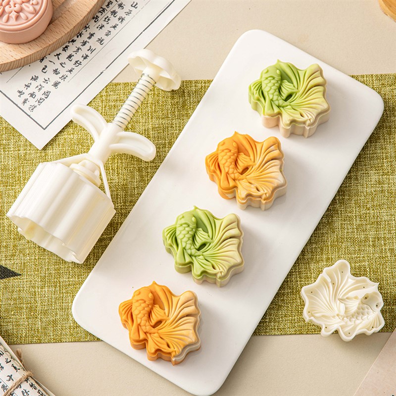 20新款金鱼锦鲤月饼模具国潮冰皮绿豆糕点心食品级烘焙磨具手压