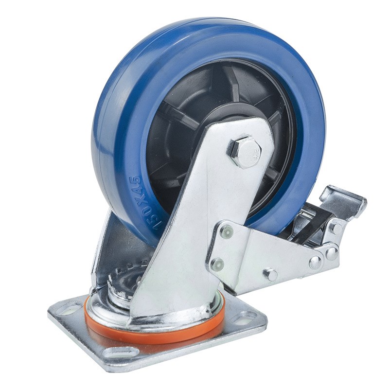 5寸平板车4寸万向轮6寸蓝色大重型橡胶销手推车8寸静音轱辘热脚轮