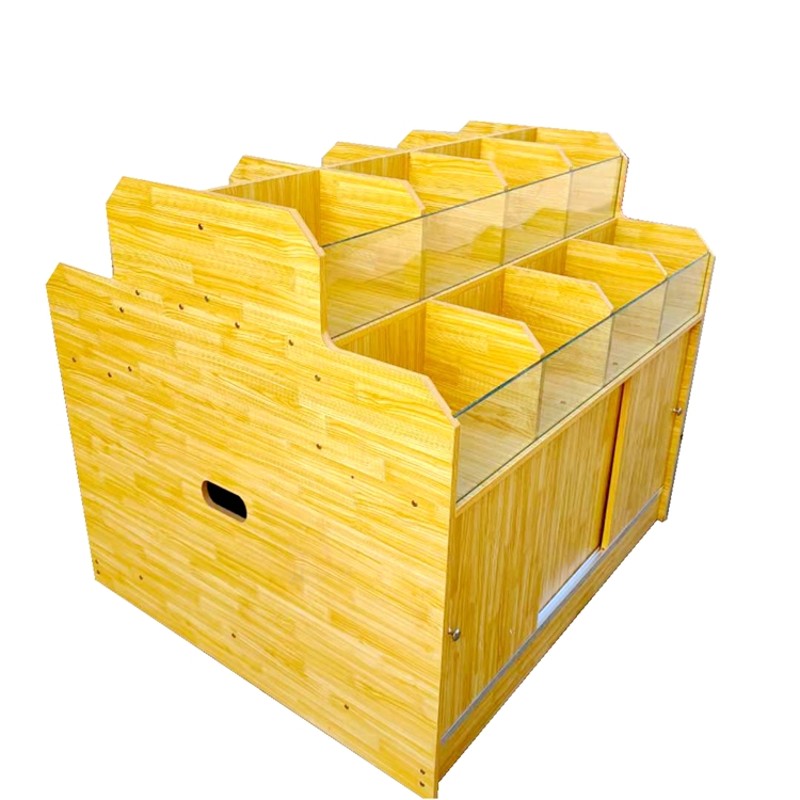 超市梯形双面散称零食干果货架玻璃带盖展示柜干货调料五谷杂粮柜