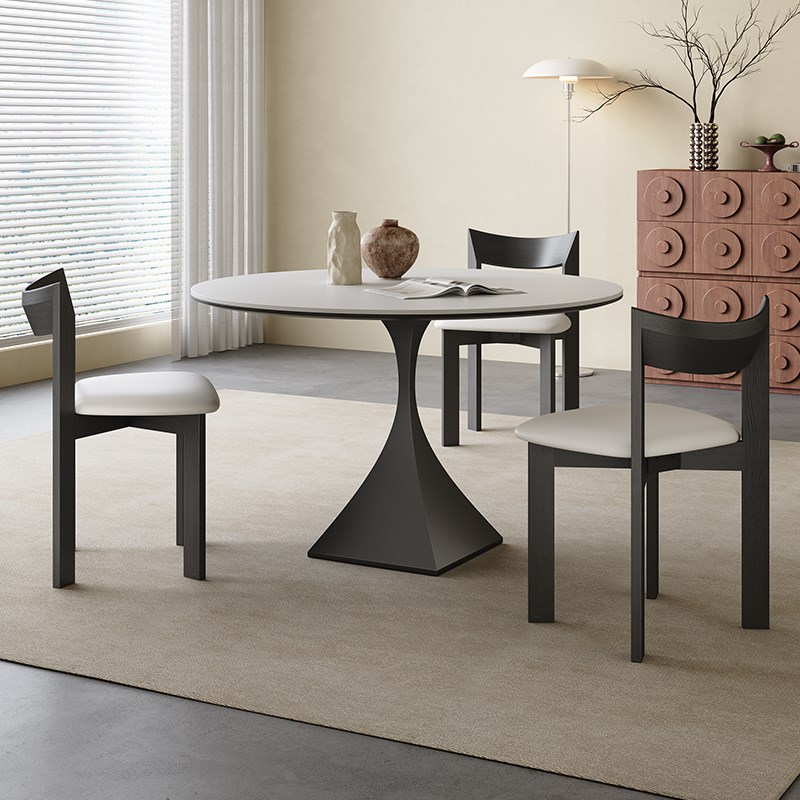 岩板圆桌小户型极现代家用阳台咖啡洽谈桌1.1米复古圆形餐桌