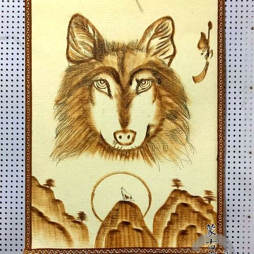 羊毛烫毡画内蒙古成吉思汗挂画轴蒙古包饰毛毡烙画