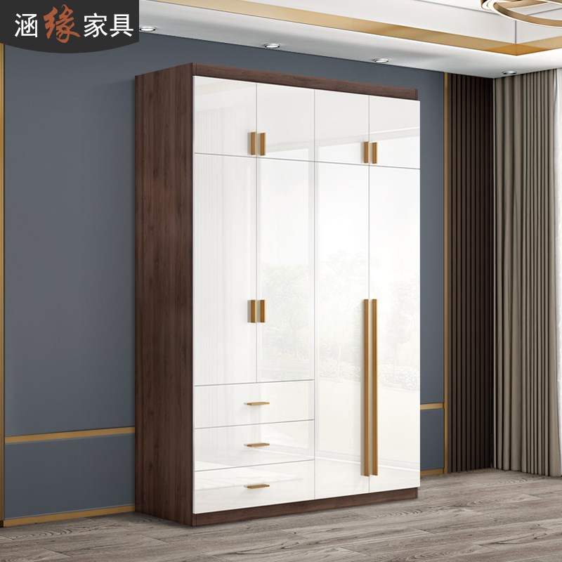 轻奢衣柜边柜组合家用卧室后现代多功能平开门大衣橱小户型7A-809