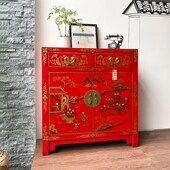 复古玄关柜酒店茶水柜现代彩绘创意门厅柜新古典装 饰酒柜