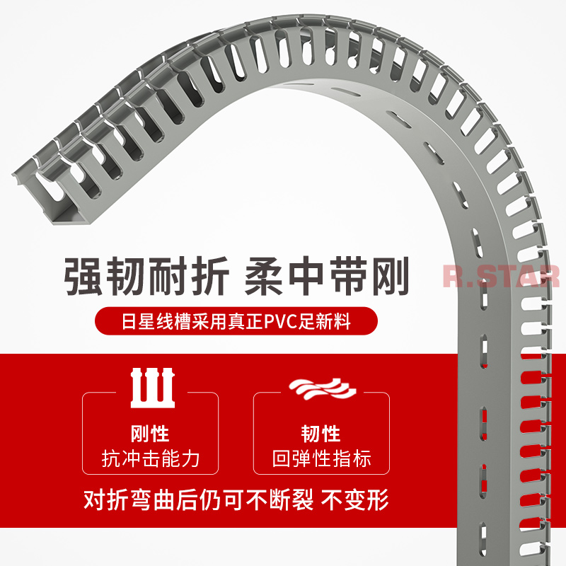 线槽pvc行线槽工业配线槽配电箱电柜塑料阻燃走线槽灰色u型*