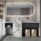 岩板立柱一体无缝陶瓷盆定制浴室柜落地式 洗脸盆洗手洗漱台
