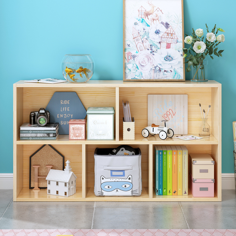 儿童两层松木书柜实木自由书柜书架柜置物柜格子小柜