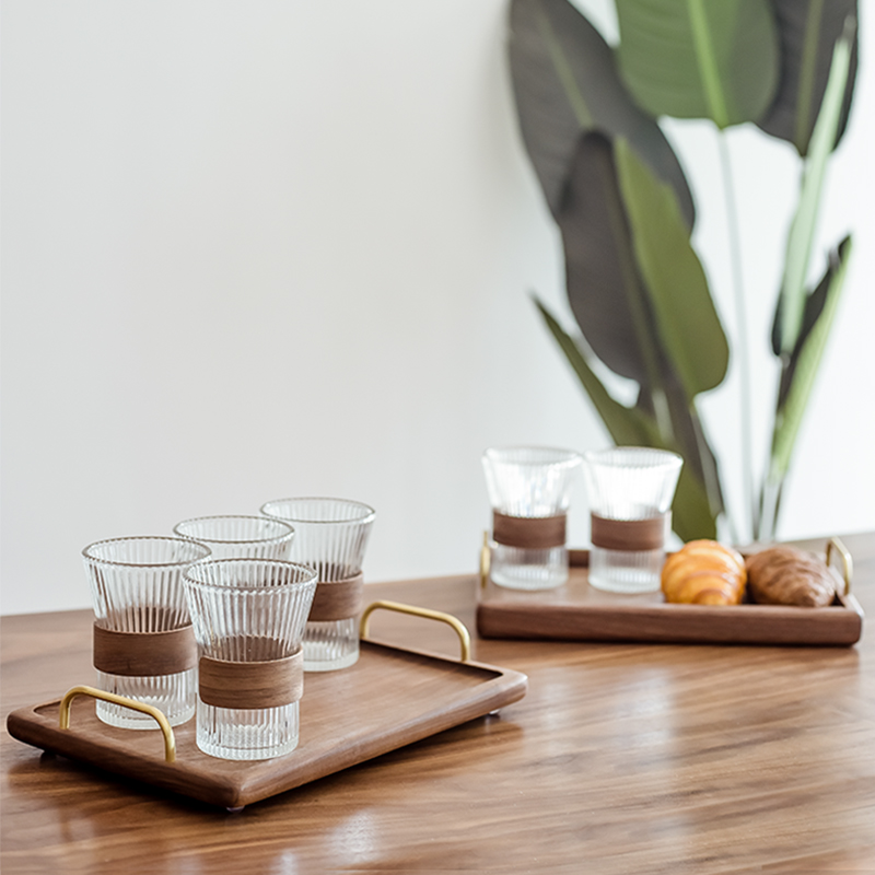 森木良品黑胡桃木家用托盘长方形早餐盘放茶水杯手提茶盘水果盘子