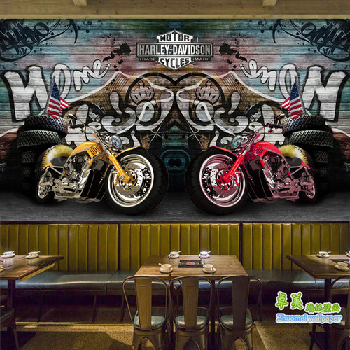 复古摩车壁纸工业风背景墙纸个性酒吧壁画网咖墙布