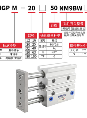 三轴气缸MGM带导杆行程调  2    MGM三杆气缸