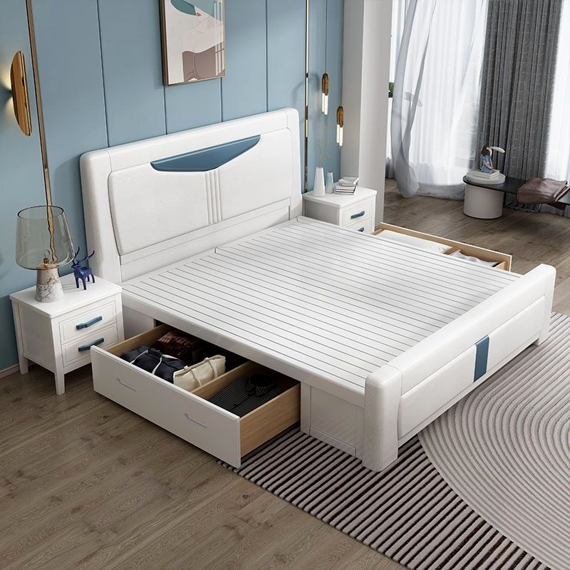 中式实木床1.8米人床白色压纹橡木大婚1.2米现代卧耐用