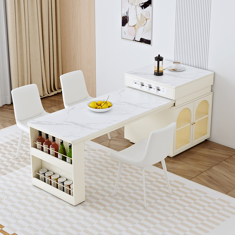 奶油风岛台餐桌椅伸缩 客厅实木岩板吃饭桌子新款,住宅家具,岛台餐桌,淘宝优惠券,粉丝福利购,淘宝优惠卷