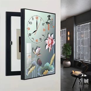 免打孔电表箱装饰画带钟表竖款现代遮挡客厅配电箱总关挂画