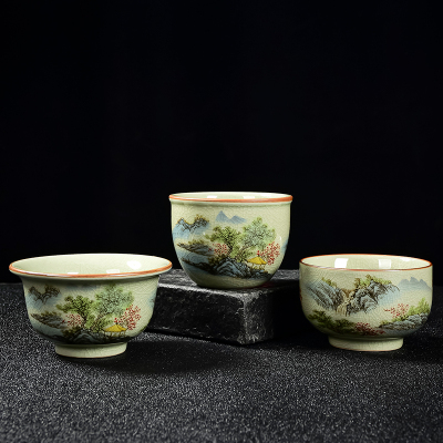 老陶泥主人杯只此青绿单杯仿古茶杯高H端茶具陶瓷压手杯功夫茶具