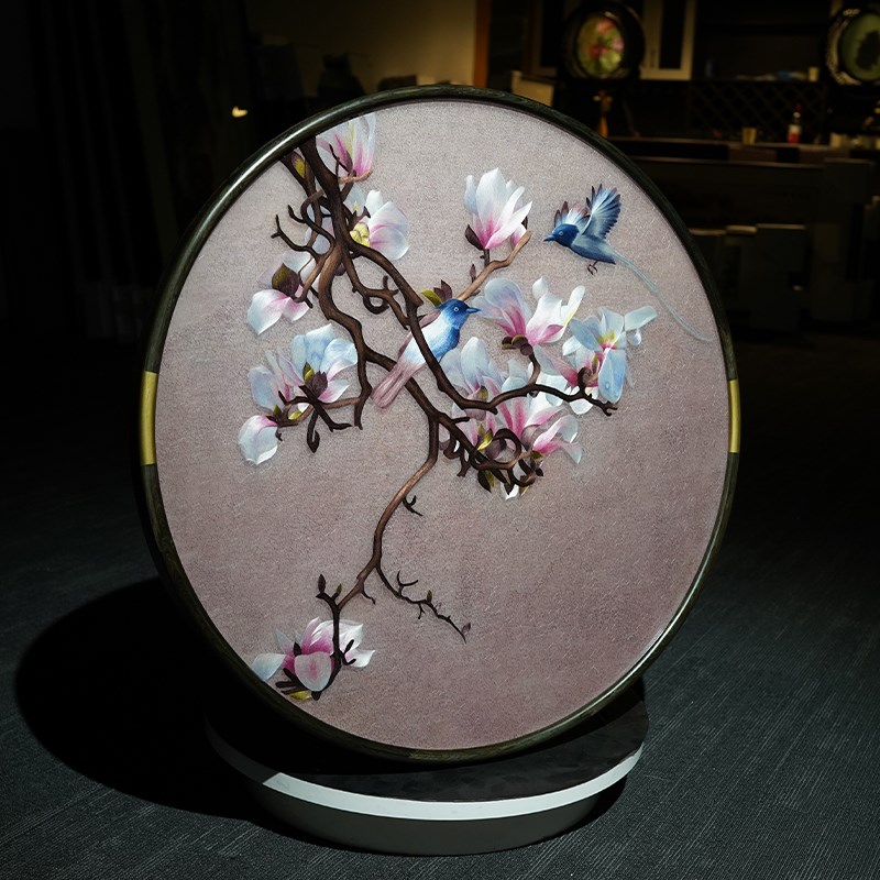 苏绣成品挂画高端现代中式纯手工苏州刺绣花鸟客厅玄关卧室装饰画图片