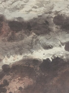 :傅抱石海天落照图写意山水画国画古代名画复制品客厅装饰画