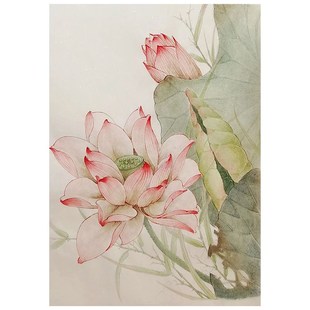 莲手绘油画新客厅装饰画荷叶运连连复古国画玄关挂画