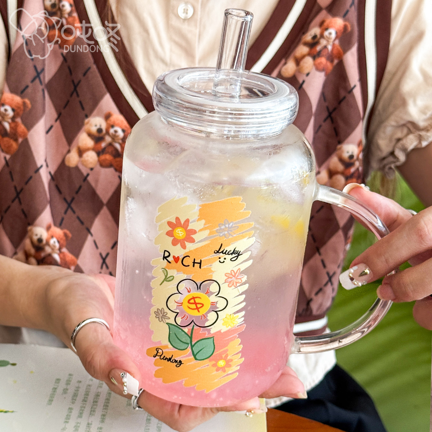 特粗吸管大容量奶茶杯耐高温玻璃杯带把手马克杯水杯家用果汁杯子