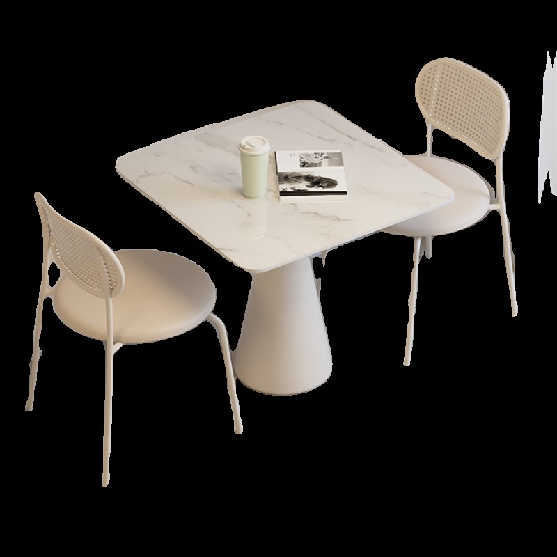 简约现代方形岩板餐桌洽谈桌椅咖啡厅餐厅阳台休闲奶油风桌子