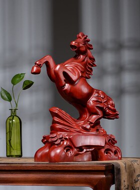 红檀木雕马实木马工艺品饰品雕刻马到成功工艺品家居礼品