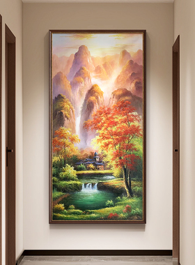 玄关手绘油画鸿运聚宝盆大芬村装饰画现代新客厅过道挂画