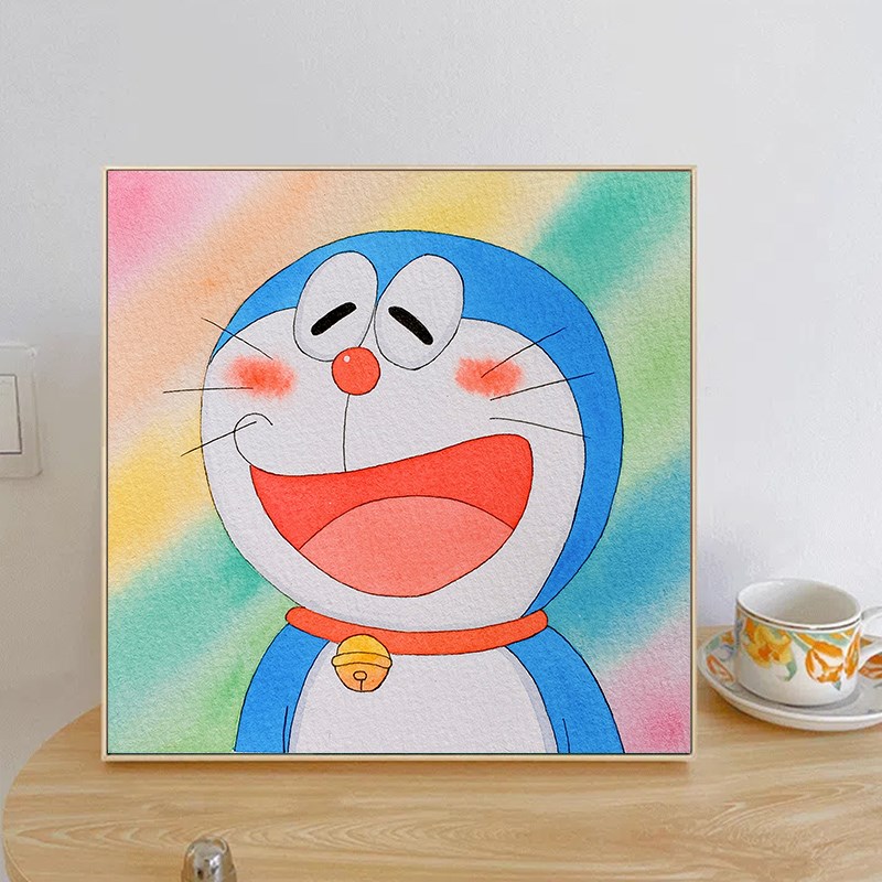 哆啦梦器猫全家福卡通数字油画手绘丙烯油彩画手工装饰挂画图片