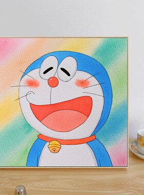 哆啦梦器猫全家福卡通数字油画手绘丙烯油彩画手工装饰挂画