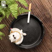 陶迷创意动物烟灰缸陶瓷大容量防飞灰车载办公室烟缸家居