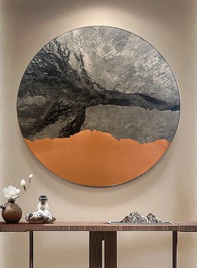 新中式餐边柜入户门玄关桌上装饰画客厅圆形禅意书房茶室挂画高端