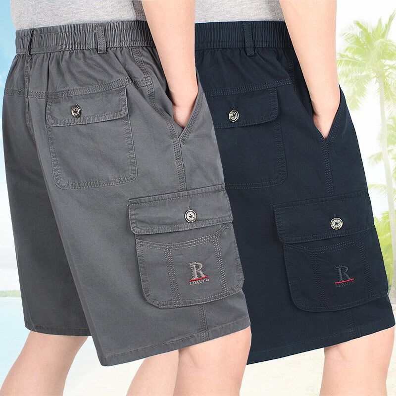 纯棉松紧腰多口袋五分裤爸爸夏季沙滩裤薄中老年男士宽松休闲短裤,男装,短裤,淘宝优惠券,粉丝福利购,淘宝优惠卷