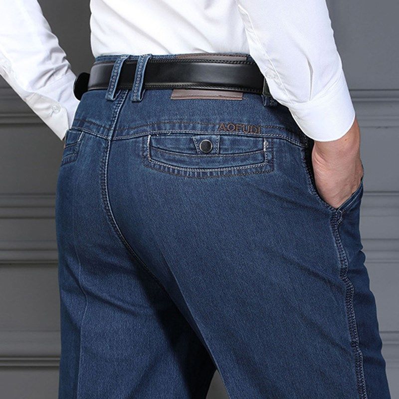 秋冬款中年男士牛仔裤宽松高腰中老年直筒弹力爸爸大码长裤40岁50,男装,牛仔裤,淘宝优惠券,粉丝福利购,淘宝优惠卷