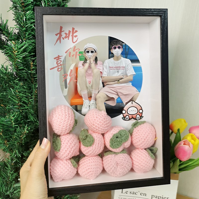 创意针织水果相框照片定制diy摆台高级感情O侣生日周年纪念装饰画图片