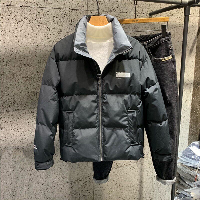 冬季新款男士拼色立领纯色羽绒服韩版时尚简约加厚夹克外套面包服