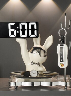 玄关钥匙收纳摆件k客o厅进门入户鞋柜门口玄幻时钟桌面装饰品摆设