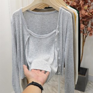 开衫加吊带两件套女早春2024新款温柔风短款毛衣外套薄款气质上衣