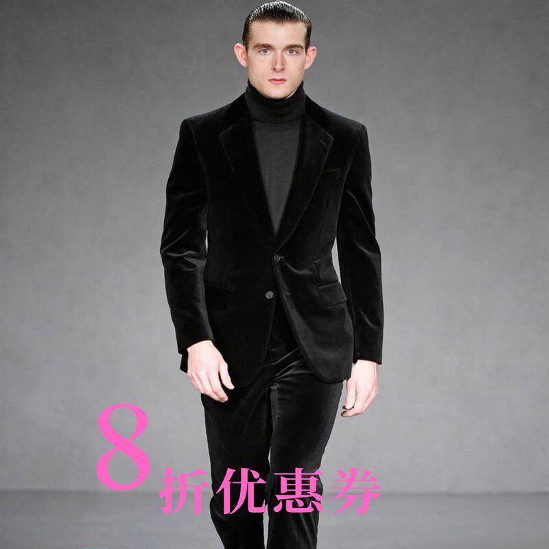 新款男装冬季厚羊毛西服丝绒西装套装休闲简洁修身夹克平绒帅气款