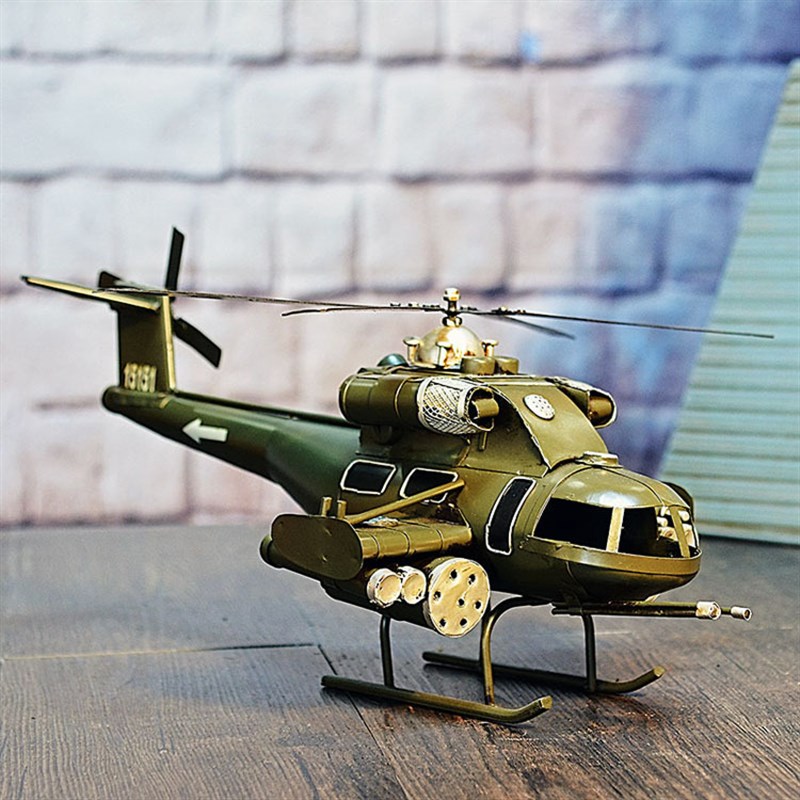 复古美式武装直升机模型家居软装摆件铁艺工艺品摆设摄影道具
