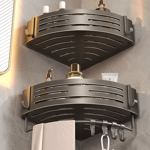 枪灰色加高卫生间置物架太空铝免打孔厕所浴室洗手间三角架子壁挂