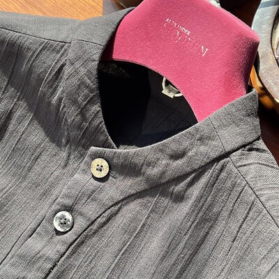 大隐隐于市智慧和超脱!!高端个性设计感棉麻料黑色长袖衬衫男