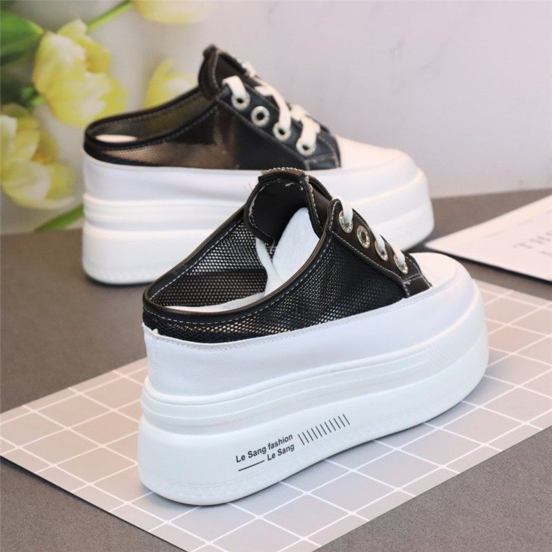 透气网面超高跟10cm内增高拖鞋女20F21夏新款松糕厚底无后跟懒人