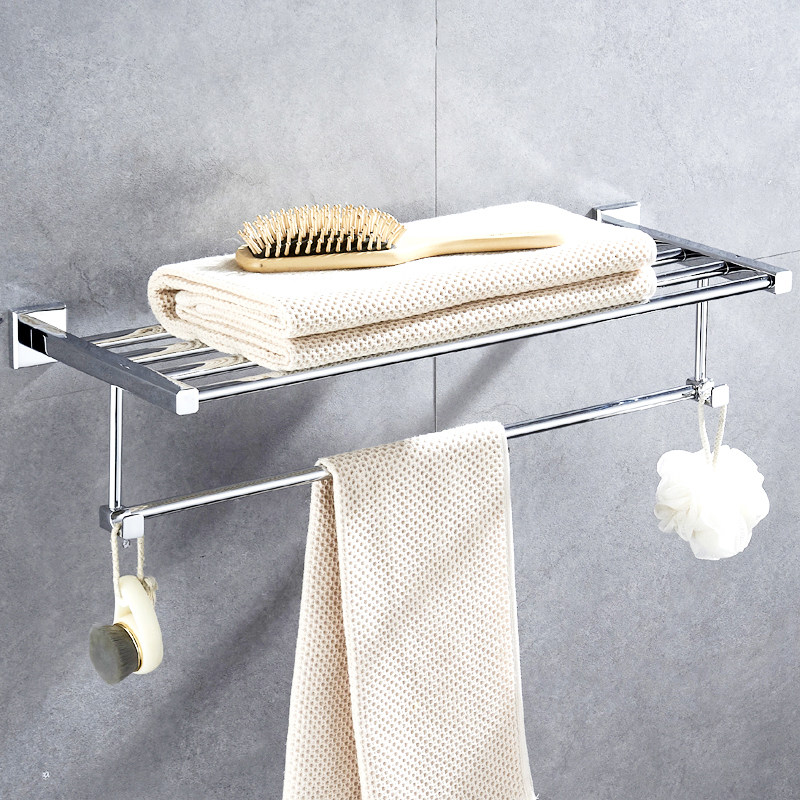 毛巾架打孔卫生间全铜浴巾架毛巾杆置物架浴室收纳厕所壁挂架免钉