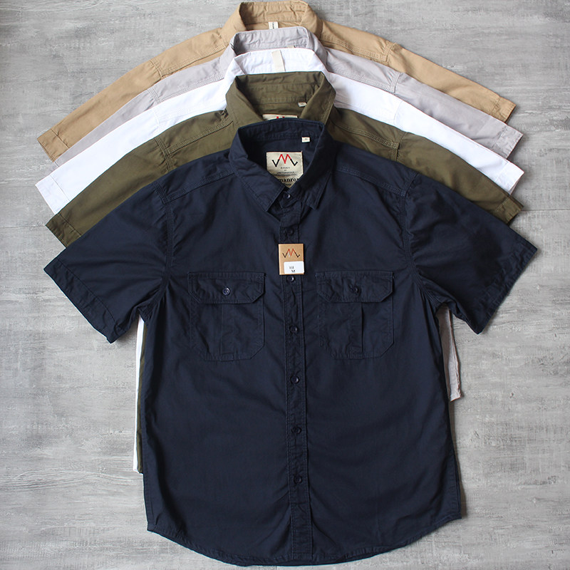 纯棉水洗美式休闲双兜青年衬衣夏季薄款短袖纯色白色休闲衬衫男,男装,衬衫,淘宝优惠券,粉丝福利购,淘宝优惠卷