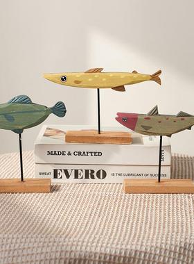 北欧木风格创意木质小鱼摆件手工制作摆设桌面客厅儿童房装饰礼物