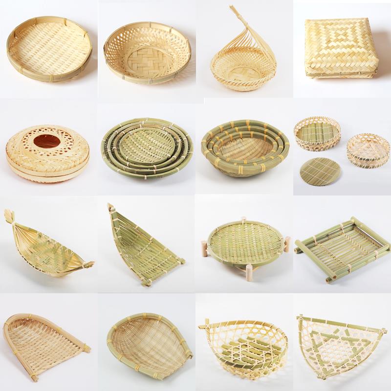 小簸箕竹编厨房创意篾竹编制品装饰家用盘子收纳镂空摄影拍摄道具