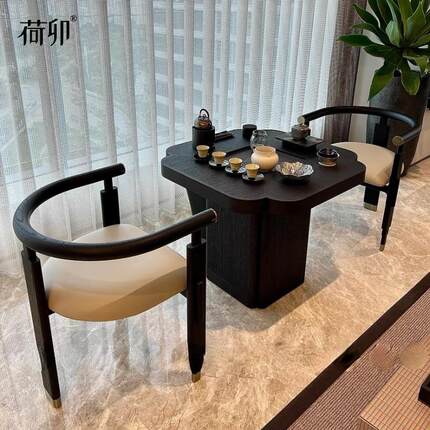 新中式阳台茶桌2024新款高端小型家用实木泡茶桌乌金石面小茶台