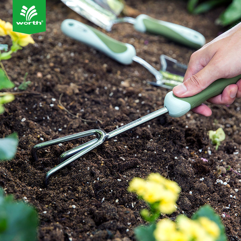 沃施worth 不锈钢小铲子种花工具 盆栽栽花家用养花园艺三件套装